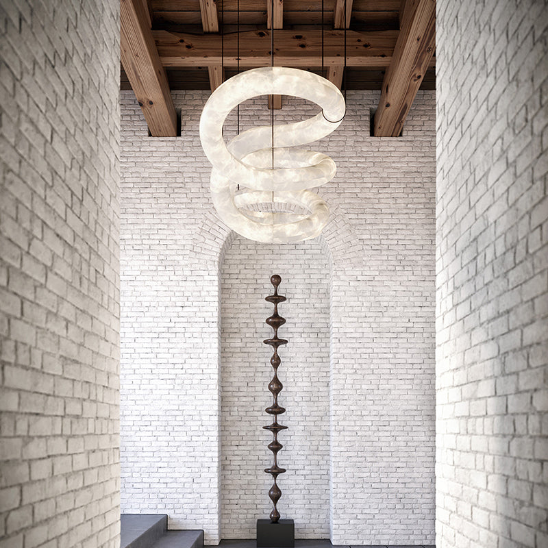 Oslo Designer Inspired Double Loop Symmetrical Alabaster Pendant Light Chandelier Kevin Studio Inc   
