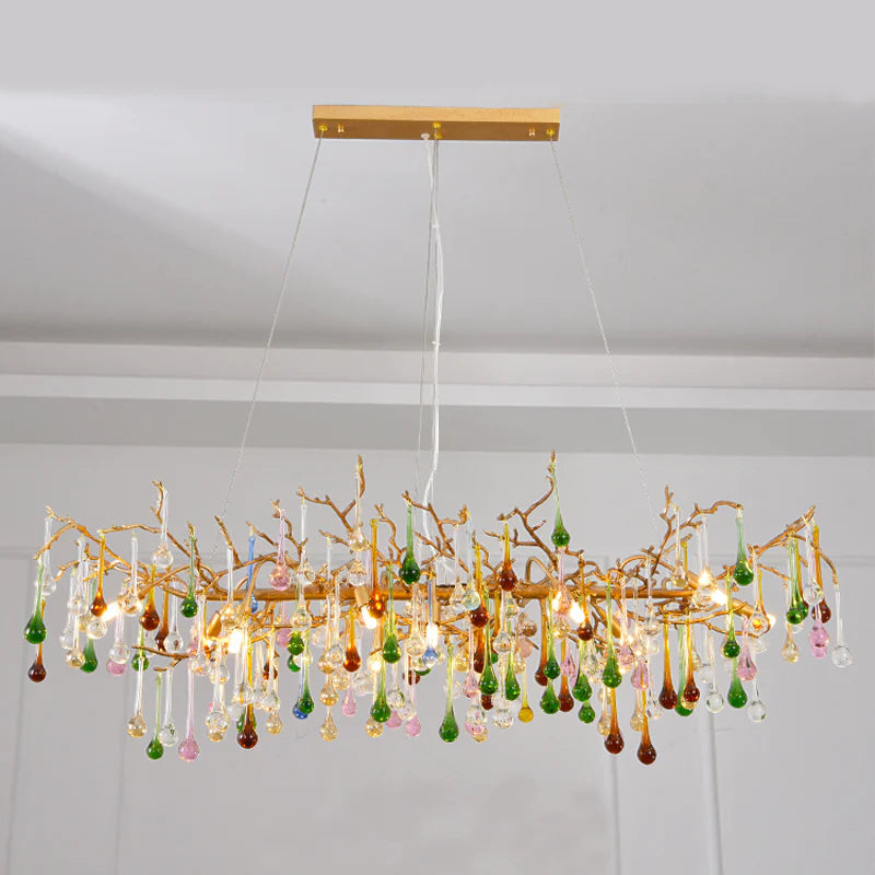 Ruta Colorful Crystal Linear Branch Chandelier For Living Room Branch Chandelier Kevin Studio Inc 31.5“ L  