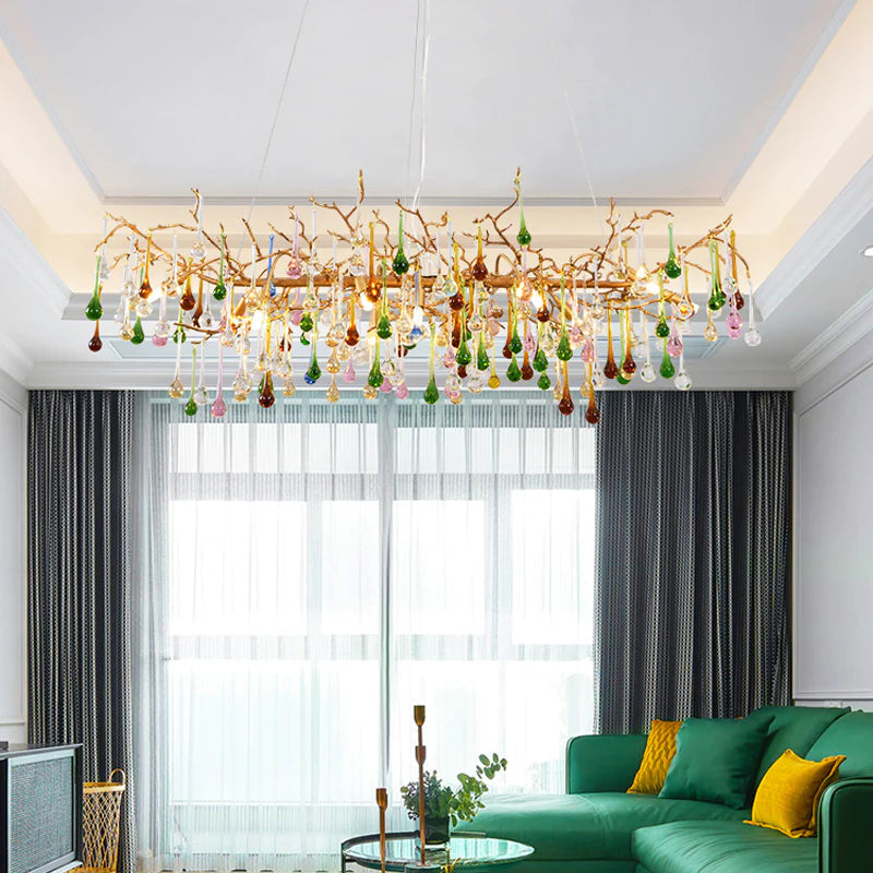 Ruta Colorful Crystal Linear Branch Chandelier For Living Room Branch Chandelier Kevin Studio Inc   