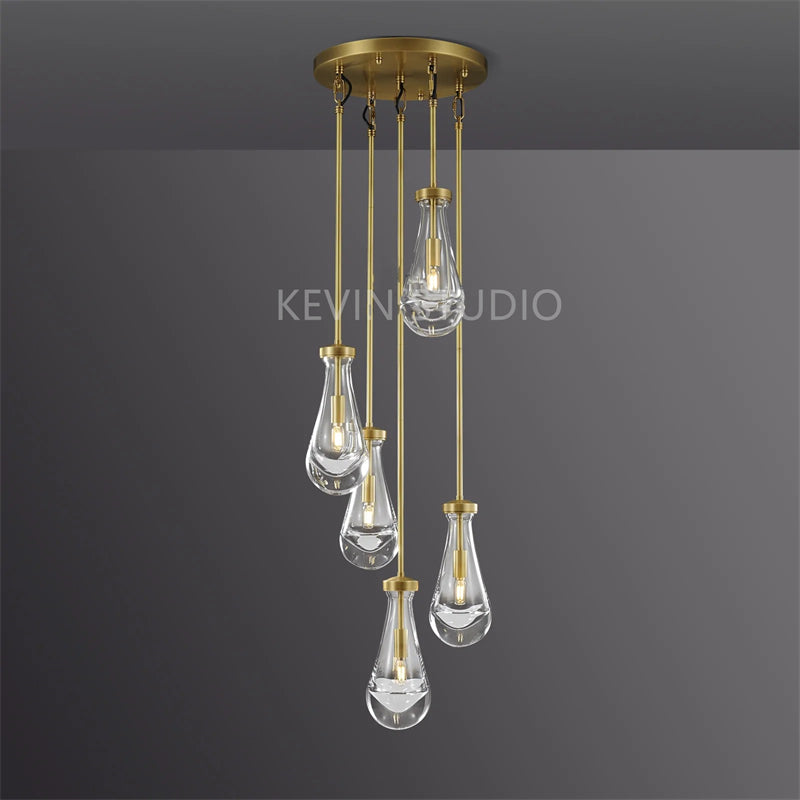 Camelia Raindrop 5 Lights Modern Round 14" D Chandelier chandelier Kevin Studio Inc Vintage Brass Rod 