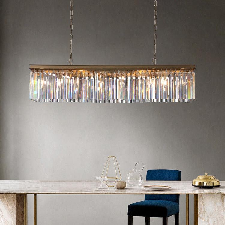 Luxury Modern Crystal Rectangular Chandelier Over Dining Table chandelier Kevin Studio Inc   