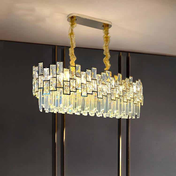 Emery Modern Crystal Linear Chandelier Over Dining Table Chandeliers Kevin Studio Inc Length39.3" BRASS 