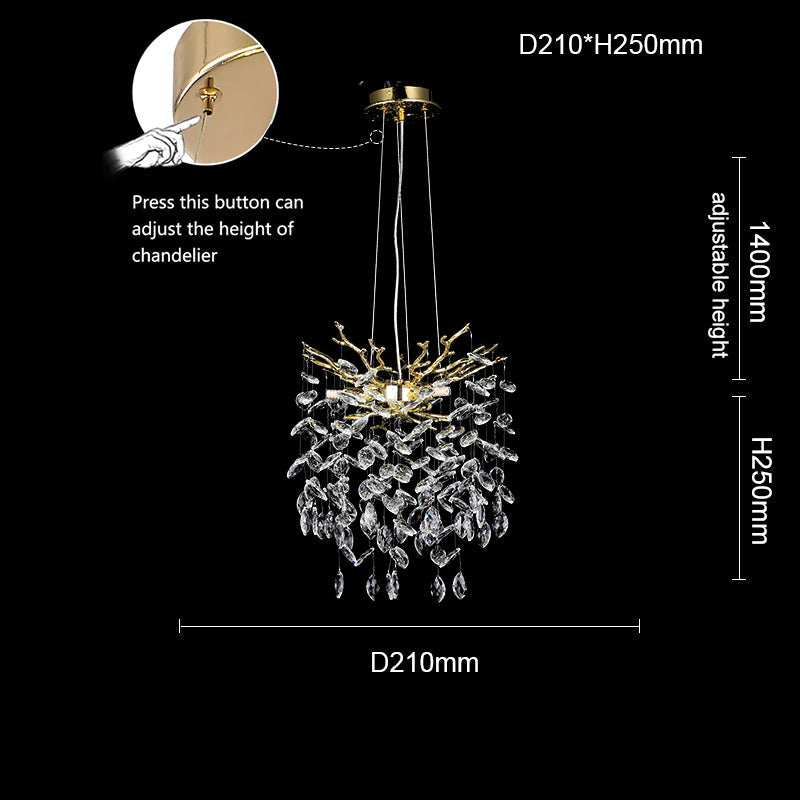 Helios Modern Round Gold Clear Crystal Branch Chandelier For Living Room Branch Chandelier Kevin Studio Inc 8.3"diam  