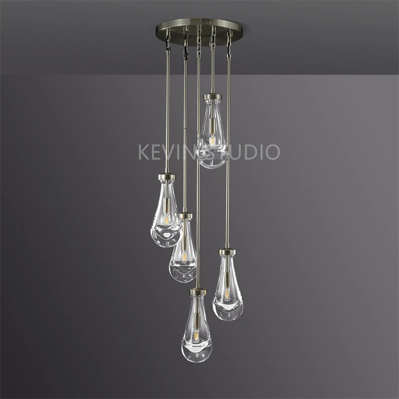 Camelia Raindrop 5 Lights Modern Round 14" D Chandelier chandelier Kevin Studio Inc Satin Nickel Rod 