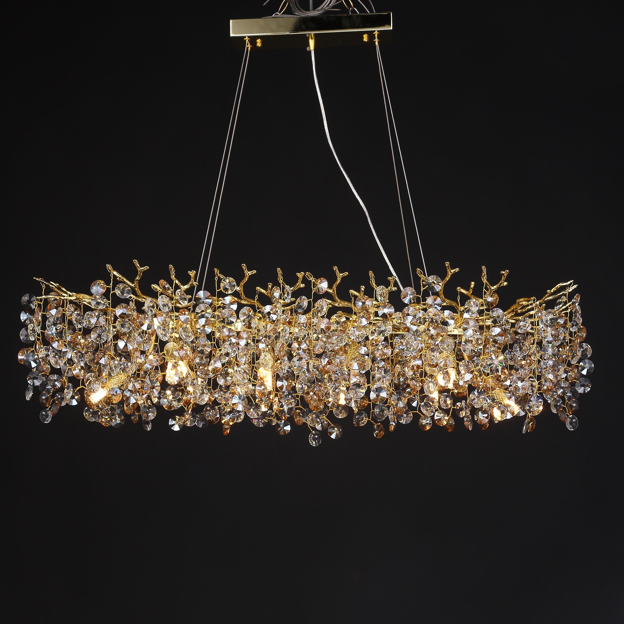 Thisbe Modern Crystal Round Gold Branch Chandelier, Luxury Chandelier Living Room chandelier Kevin Studio Inc   