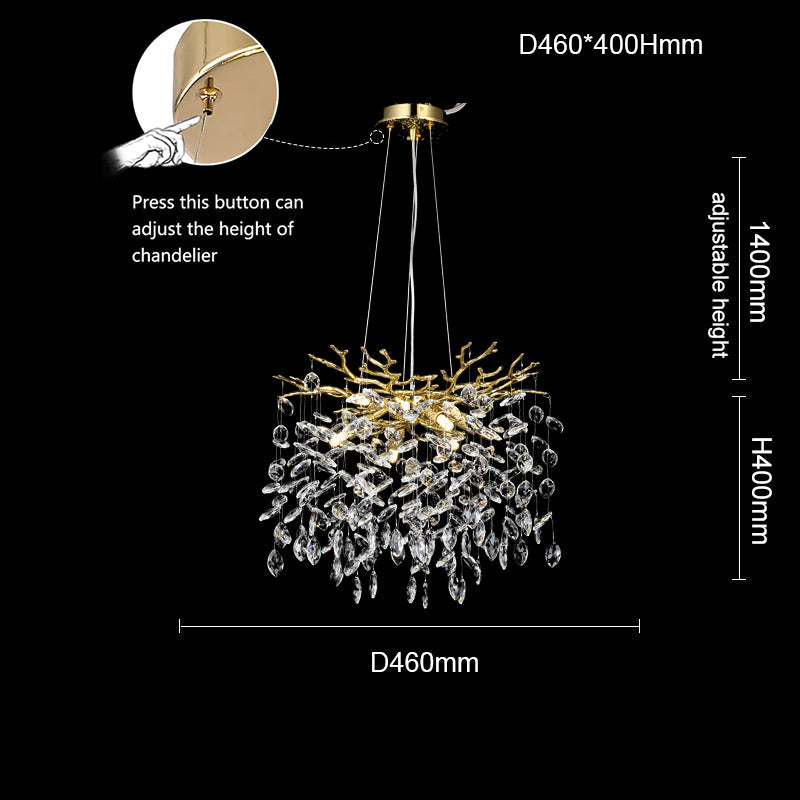 Helios Modern Round Gold Clear Crystal Branch Chandelier For Living Room Branch Chandelier Kevin Studio Inc 23.62"DIAM  