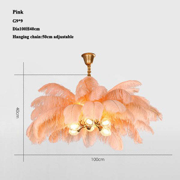 Aisa Art Deco Colorized Feather Chandelier Brass Palm Tree Lamp Chandelier Kevin Studio Inc Pink  