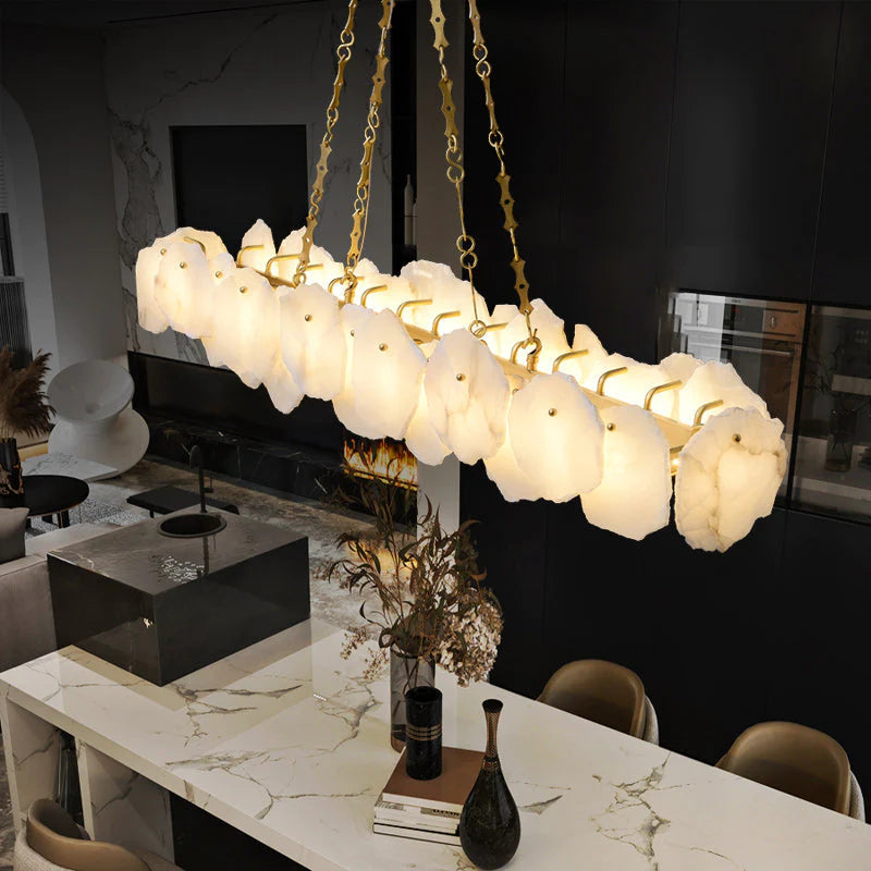 Carlos Alabaster Modern Snowflake Linear Chandelier with Chain chandelier Kevin Studio Inc   