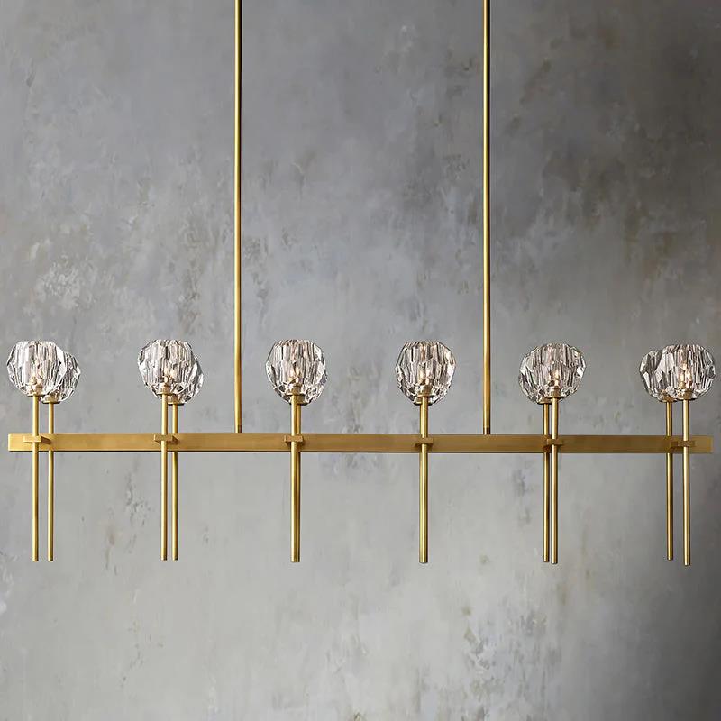 Floris Modern Double Crystal Ball Linear Chandelier 60" chandelier Kevin Studio Inc Lacquered Burnished Brass Clear 