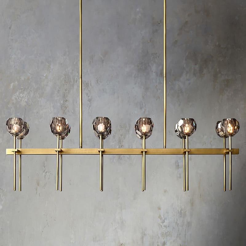 Floris Modern Double Crystal Ball Linear Chandelier 60" chandelier Kevin Studio Inc Lacquered Burnished Brass Smoky 
