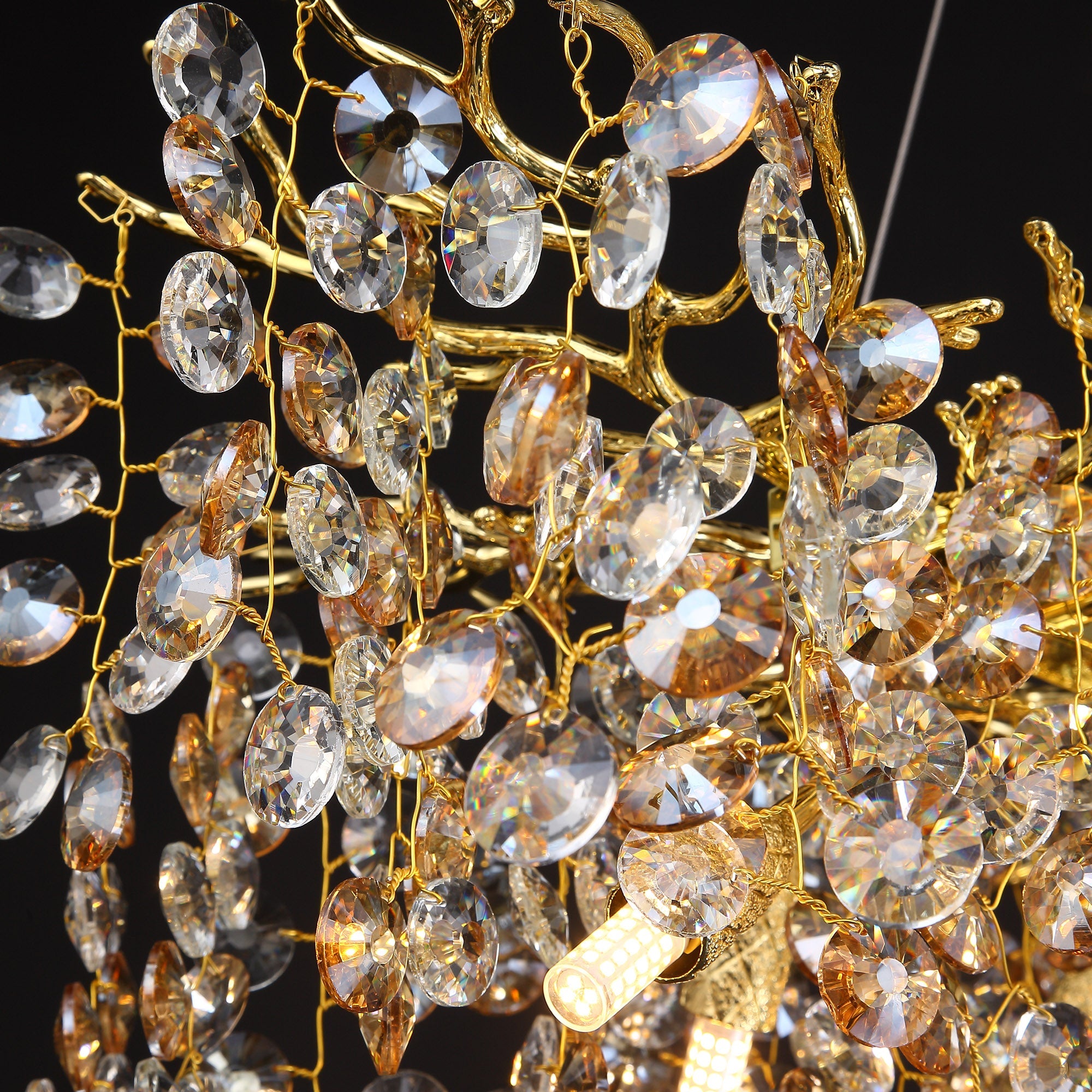 Thisbe Modern Crystal Linear Gold Branch Chandelier, Luxury Chandelier Living Room chandelier Kevin Studio Inc   