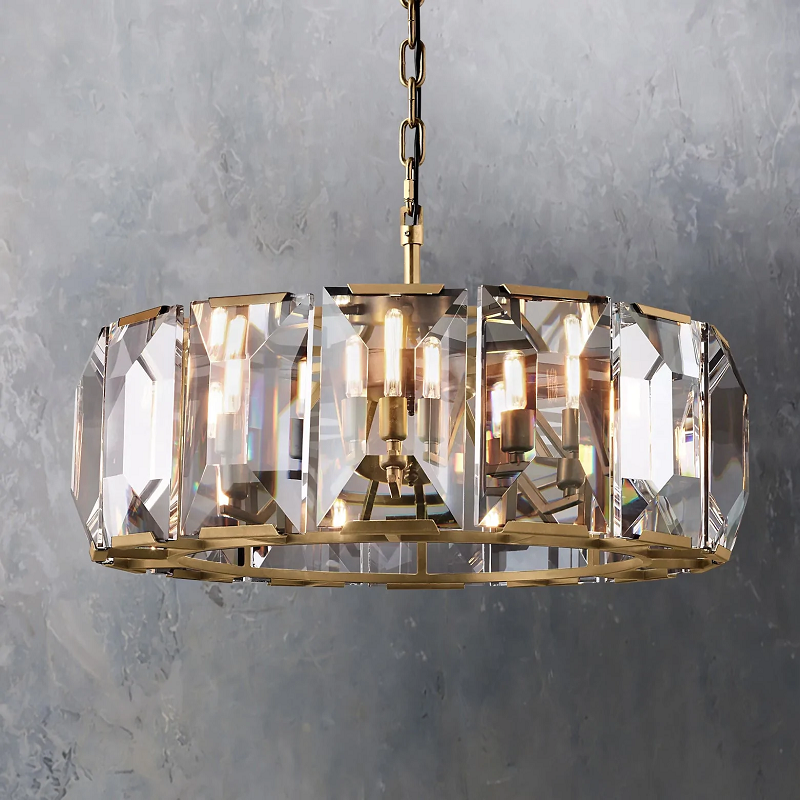 Helia Modern Faceted Crystal Glass Round Modern Chandelier 19", 31", 43", 60" chandelier Kevin Studio Inc 31" Lacquered Burnished Brass 