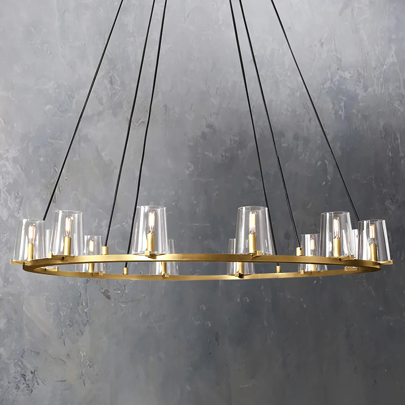 Korle Modern Round Clear Glass Chandelier 36", 48", 60" chandelier Kevin Studio Inc 48" Lacquered Burnished Brass 