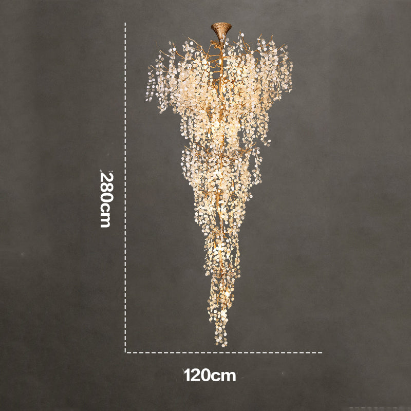 Electra Blossom Petal Detail Grand Staircase Chandelier Branch Chandelier Kevin Studio Inc Diameter 120 cm（47.2in） x Height 280 cm（110 in）  