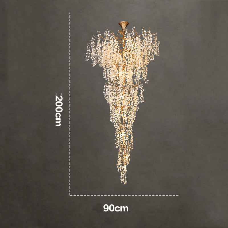 Electra Blossom Petal Detail Grand Staircase Chandelier Branch Chandelier Kevin Studio Inc Diameter 90 cm（35.4in） x Height 200 cm（78.7in）  