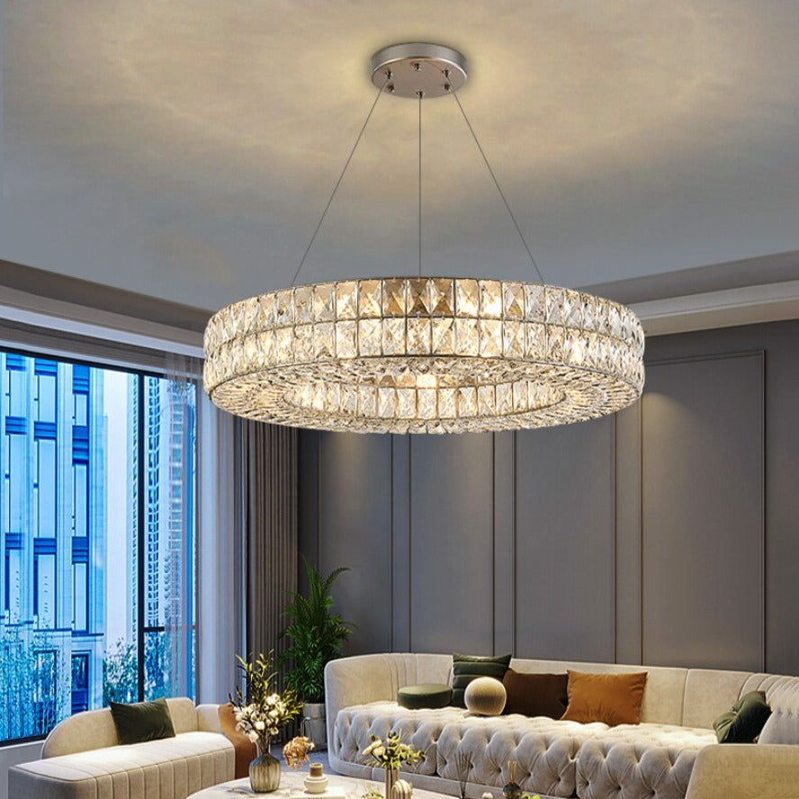 Quincy Modern Crystal Wheel Round Chandelier , Chrome, Round Crystal Chandelier For Living Room chandelier Kevin Studio Inc 32''  