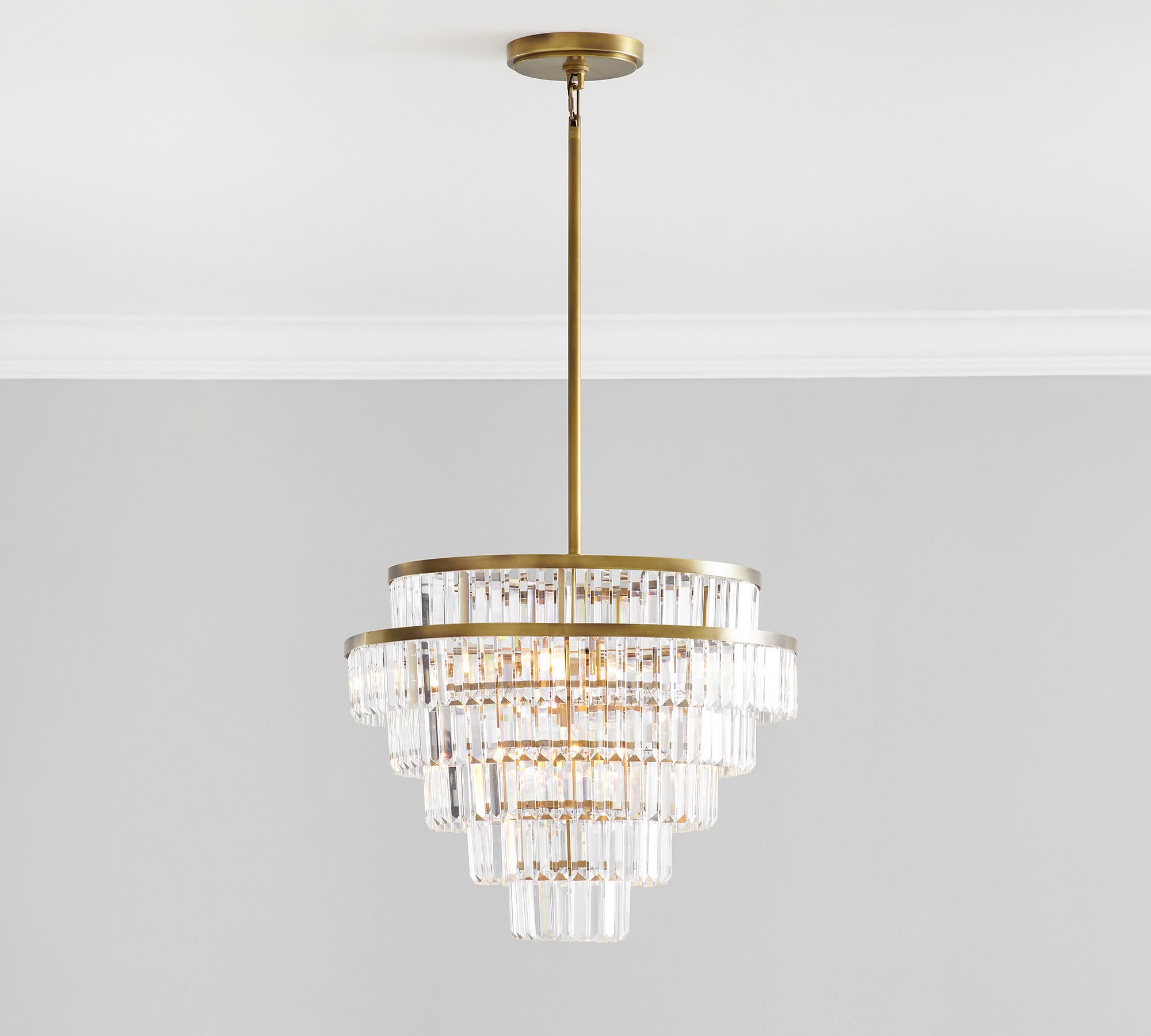 Whitney Modern Multi-Tier Crystal Round Chandelier Over Dining Table chandelier Kevin Studio Inc Lacquered Burnished Brass  